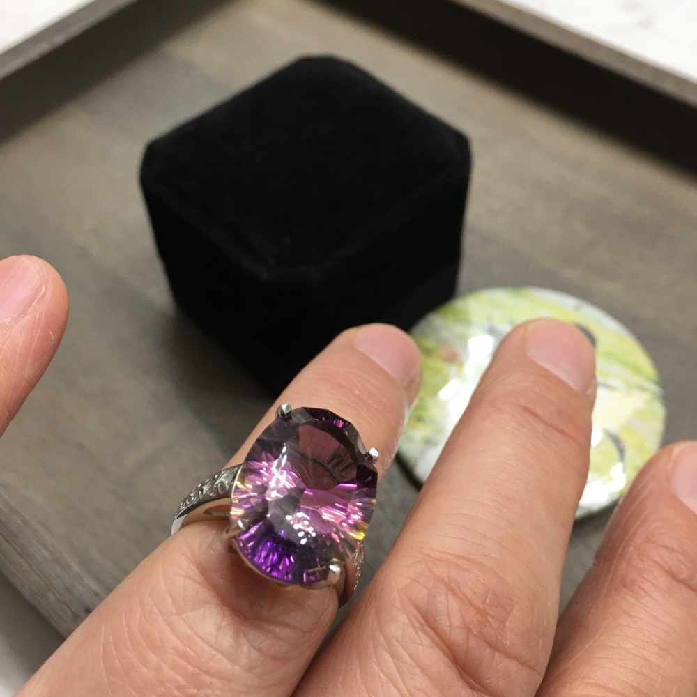 Certified 14.2 CT Ametrine Solid Silver Ring - Picture 9 of 16